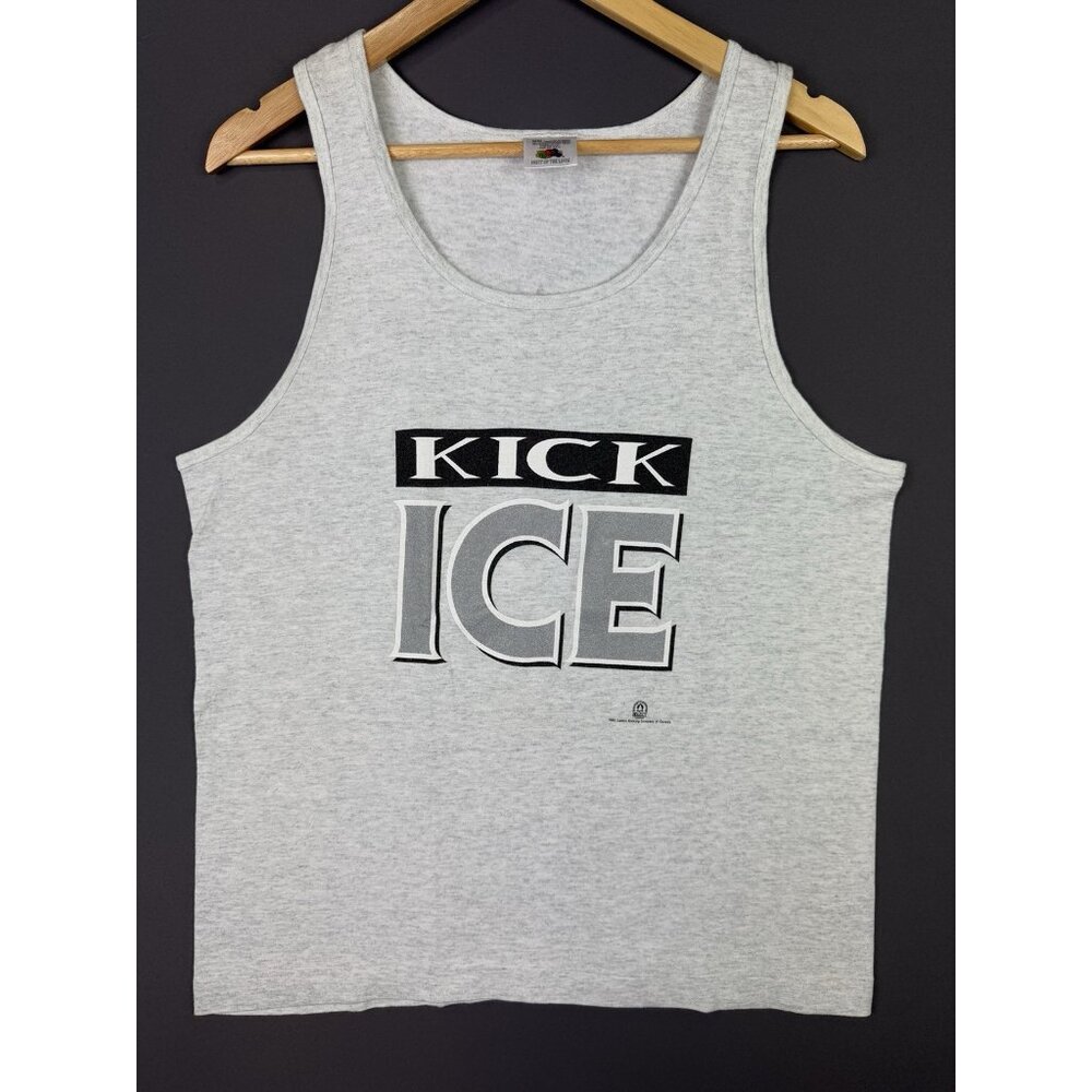Vintage 1993 Labatt Brewing Kick Ice Beer Alcohol Tank Top Grey Shirt Logo Art